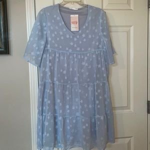 Women’s Light Blue Star Dress - Size S - V-neck - Lined - NWT